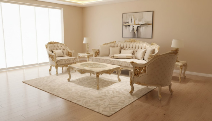 Ensemble de canapés de luxe modernes, ensemble de salon avec 2 canapés 3 places et une chaise noble.