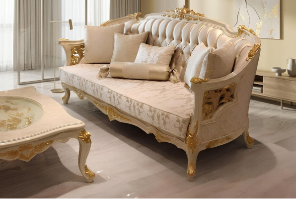 Salon de luxe exquis Canapé 3 places Noble Canapé beige Canapé de salon