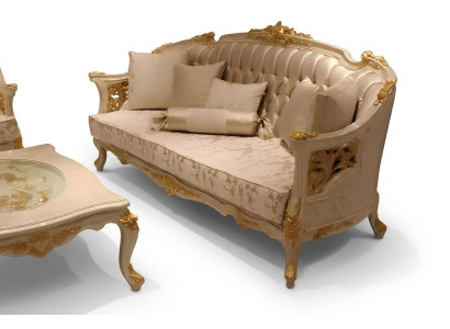 Salon de luxe exquis Canapé 3 places Noble Canapé beige Canapé de salon
