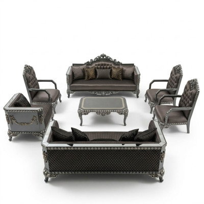 Salon de luxe Ensemble de canapés 3+3+1+1 2x canapé 2x fauteuil Marron neuf