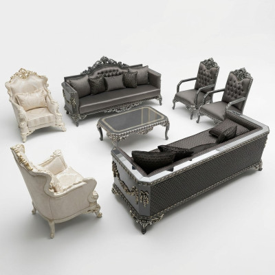 Ensemble de salon confortable Suite 3+1+1 et nouveau luxueux fauteuil marron 2x