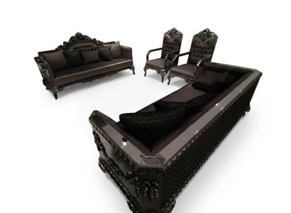 Salon de luxe avec canapé et fauteuil, canapé et fauteuil premium neuf en brun.