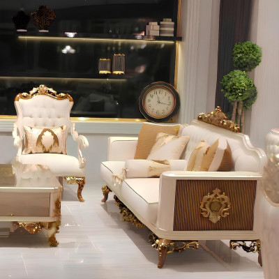 Ensemble de salon de luxe composé de canapé et de deux fauteuils.