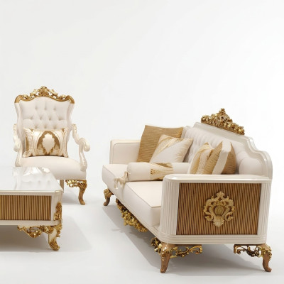 Ensemble de salon de luxe composé de canapé et de deux fauteuils.