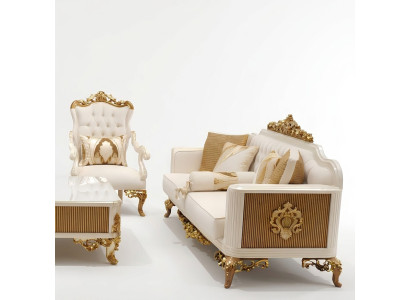 Ensemble de salon de luxe composé de canapé et de deux fauteuils.