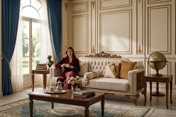 Canapé de luxe 3 places Mobilier de salon Canapé élégant 3 places Textile beige