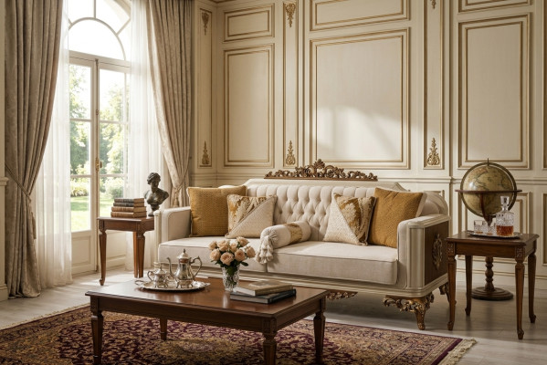 Canapé de luxe 3 places Mobilier de salon Canapé élégant 3 places Textile beige