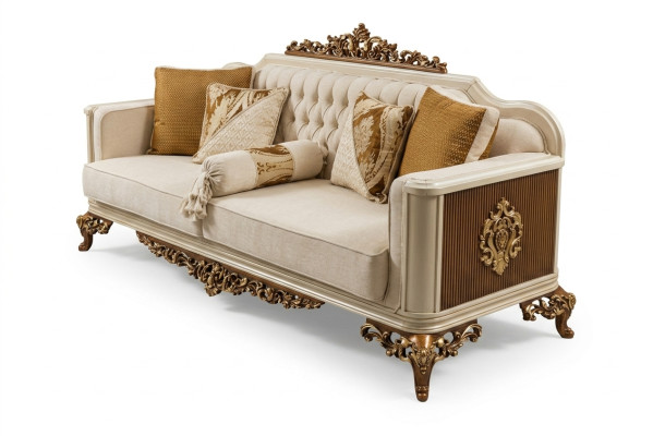 Canapé de luxe 3 places Mobilier de salon Canapé élégant 3 places Textile beige