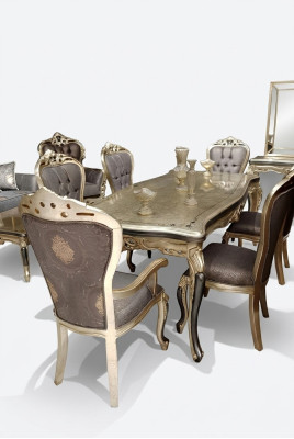 Mobilier de salle à manger raffiné, table à manger luxueuse + 4 chaises de table en or.