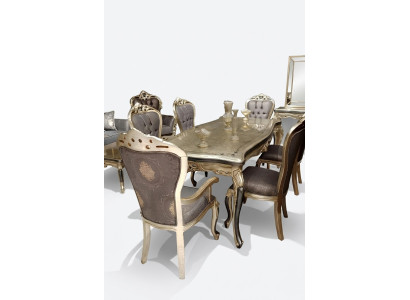Mobilier de salle à manger raffiné, table à manger luxueuse + 4 chaises de table en or.