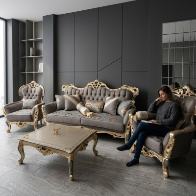 Ensemble de canapés exclusif 3+3+1 à 3 pièces 2x Fauteuil Canapé Relax Luxueux.