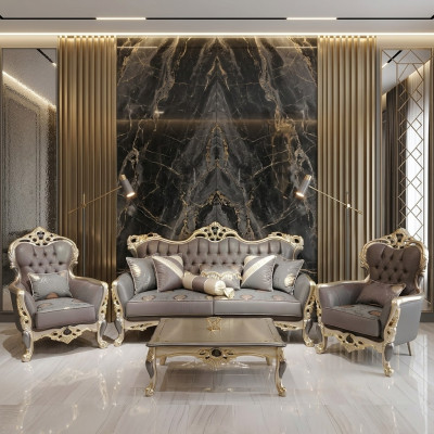 Ensemble de canapés exclusif 3+3+1 à 3 pièces 2x Fauteuil Canapé Relax Luxueux.
