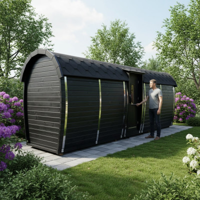 Sauna en bois sauna extérieur Maison de sauna en bois de pin chambre panoramique 590x230x260