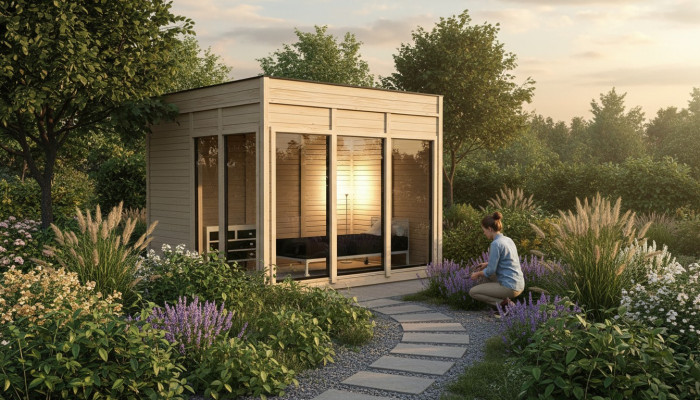 Camping maison, maison en bois, maison de jardin, chalet, maison de vacances, maison préfabriquée, camping