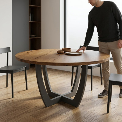 Table ronde en bois Table ronde de cuisine Table à manger de style moderne Marron 140cm