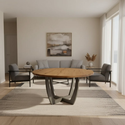 Table ronde en bois Table ronde de cuisine Table à manger de style moderne Marron 140cm