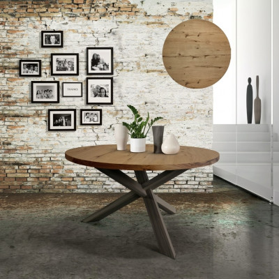 Salle à manger Table ronde en bois de style cuisine ronde moderne marron de 140 cm