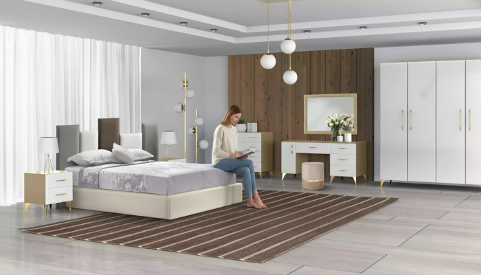 Ensemble de chambre à coucher Lit 2x Table de chevet Commode 7 pièces de luxe design