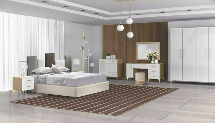 Ensemble de chambre à coucher Lit 2x Table de chevet Commode 7 pièces de luxe design