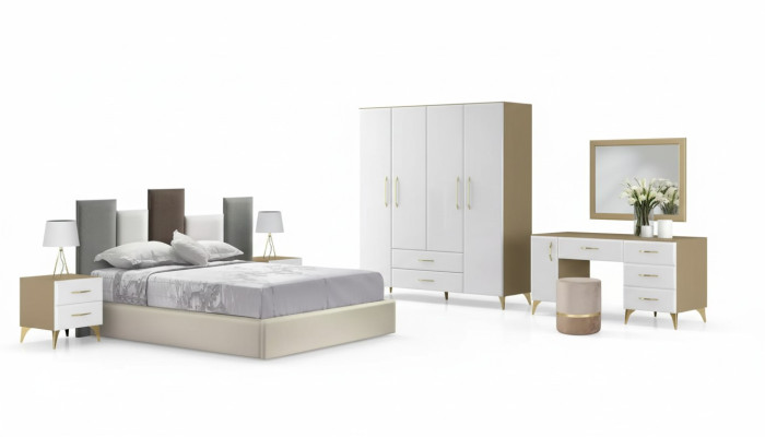 Ensemble de chambre à coucher Lit 2x Table de chevet Commode 7 pièces de luxe design