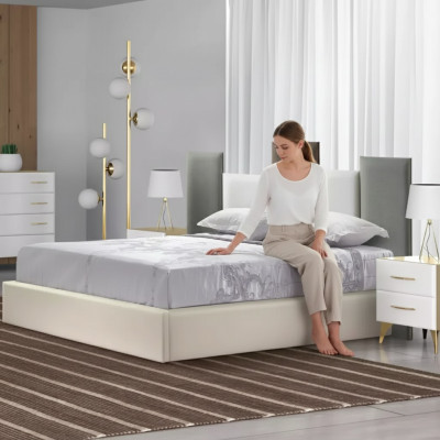 Ensemble de chambre à coucher Lit 2x Table de chevet Bois Blanc Complet Moderne 3 pièces