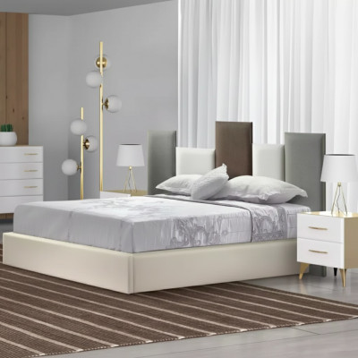 Ensemble de chambre à coucher Lit 2x Table de chevet Bois Blanc Complet Moderne 3 pièces