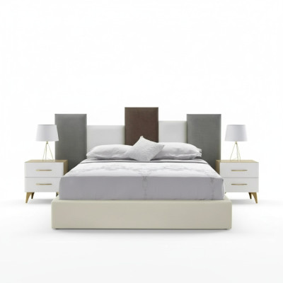Ensemble de chambre à coucher Lit 2x Table de chevet Bois Blanc Complet Moderne 3 pièces