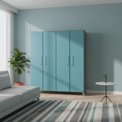 Armoire Chambre Armoire en Bois Armoire Moderne Placards à Vêtements Bleu