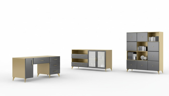 Salle de séjour Ensemble Bureau Buffet Bibliothèque 3 pièces. Meuble Table Bois