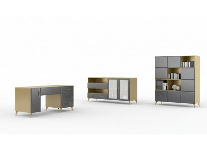 Salle de séjour Ensemble Bureau Buffet Bibliothèque 3 pièces. Meuble Table Bois