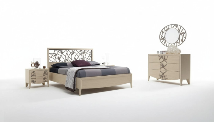 Ensemble de chambre à coucher lit complet 2x table de chevet commode 5 pièces neuf beige