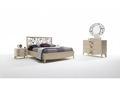 Ensemble de chambre à coucher lit complet 2x table de chevet commode 5 pièces neuf beige