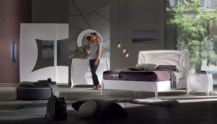 Ensemble de chambre à coucher Lit 2x Table de chevet Armoire Design de luxe en 6 pièces
