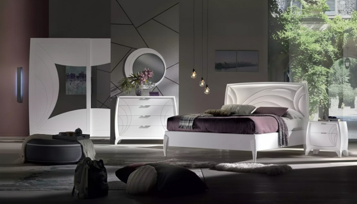 Ensemble de chambre à coucher Lit 2x Table de chevet Armoire Design de luxe en 6 pièces