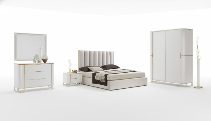 Lit 2x Tables de chevet Commode Ensemble de chambre à coucher 6 pièces Design Luxueux neuf