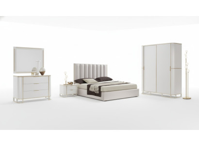 Lit 2x Tables de chevet Commode Ensemble de chambre à coucher 6 pièces Design Luxueux neuf