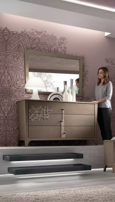 Commode Miroir neuf Luxe Ensemble complet de chambre Buffet marron 2 pièces