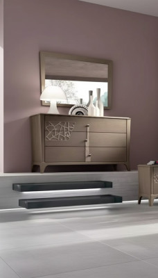Commode Miroir neuf Luxe Ensemble complet de chambre Buffet marron 2 pièces