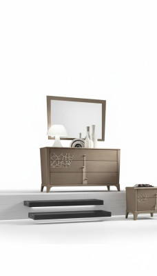 Commode Miroir neuf Luxe Ensemble complet de chambre Buffet marron 2 pièces