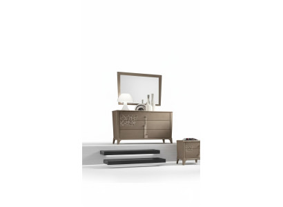 Commode Miroir neuf Luxe Ensemble complet de chambre Buffet marron 2 pièces
