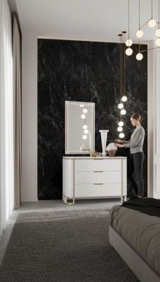 Chambre à coucher ensemble commode miroir nouveau Luxe Complet neuf Blanc 2 pièces