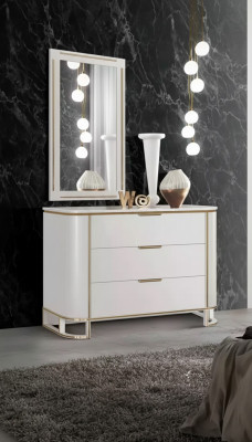 Chambre à coucher ensemble commode miroir nouveau Luxe Complet neuf Blanc 2 pièces