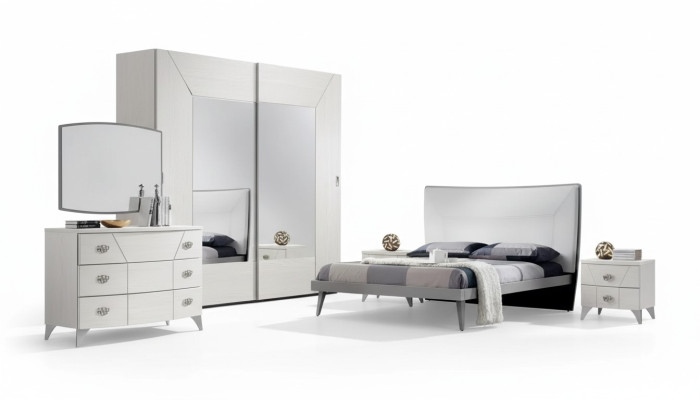 Ensemble de chambre à coucher Lit 2x Tables de chevet Commode 6 pièces. Design de luxe
