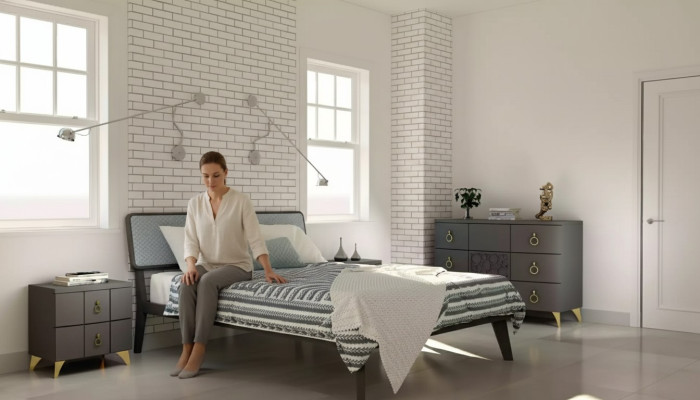 Ensemble de chambre à coucher Lit de luxe 2 tables de chevet Design gris Commode 3 pièces