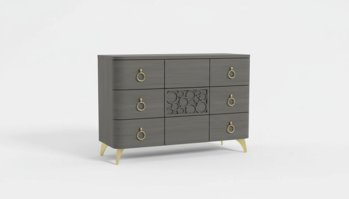 Ensemble de chambre à coucher Lit de luxe 2 tables de chevet Design gris Commode 3 pièces