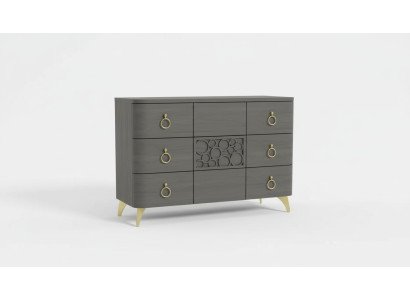 Ensemble de chambre à coucher Lit de luxe 2 tables de chevet Design gris Commode 3 pièces