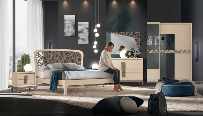 Ensemble de chambre à coucher Lit 2x Tables de chevet Armoire Design Luxe neuf 6 pièces