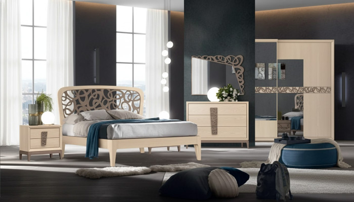 Ensemble de chambre à coucher Lit 2x Tables de chevet Armoire Design Luxe neuf 6 pièces