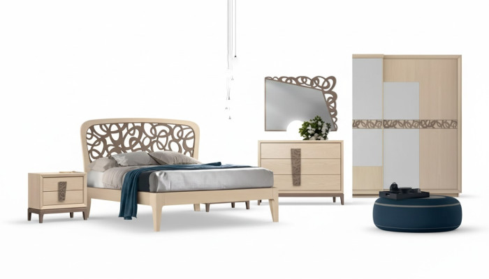 Ensemble de chambre à coucher Lit 2x Tables de chevet Armoire Design Luxe neuf 6 pièces