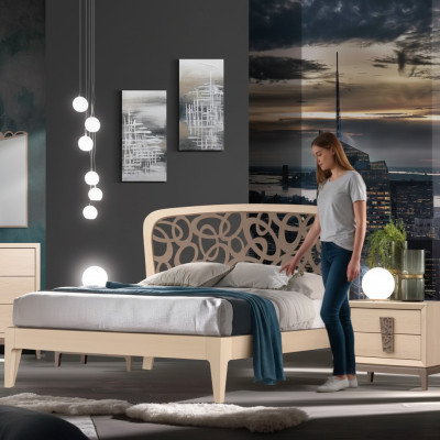 Ensemble de chambre à coucher Lit 2x Tables de chevet Meubles design neufs 3 pièces Moderne Bois